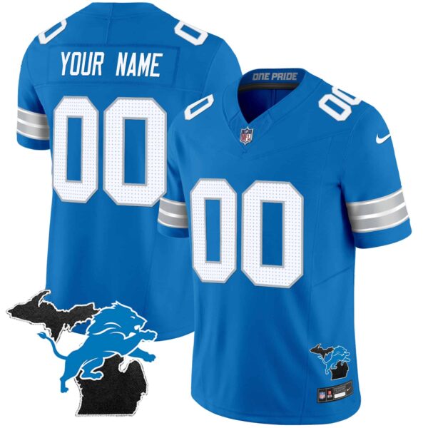 Detroit Lions 2024 Michigan Patch Vapor Limited Custom Jersey – All Stitched – Men – Blue
