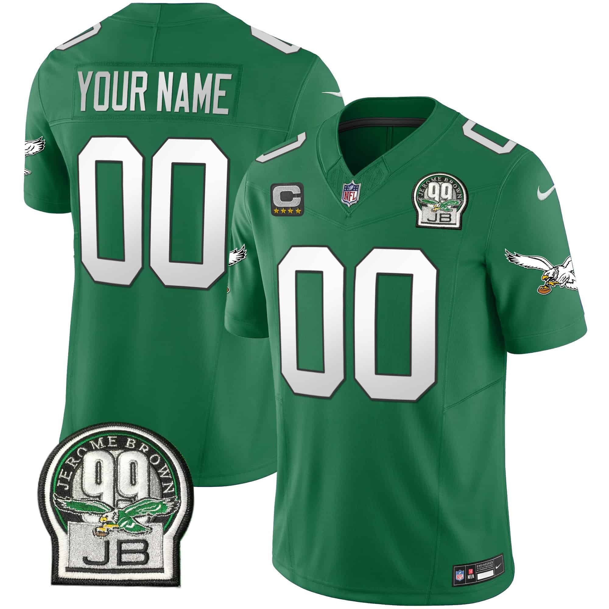 Eagles Jerome Brown Patch Kelly Green Alternate Custom Jersey – All Stitched – Men – Kelly Green