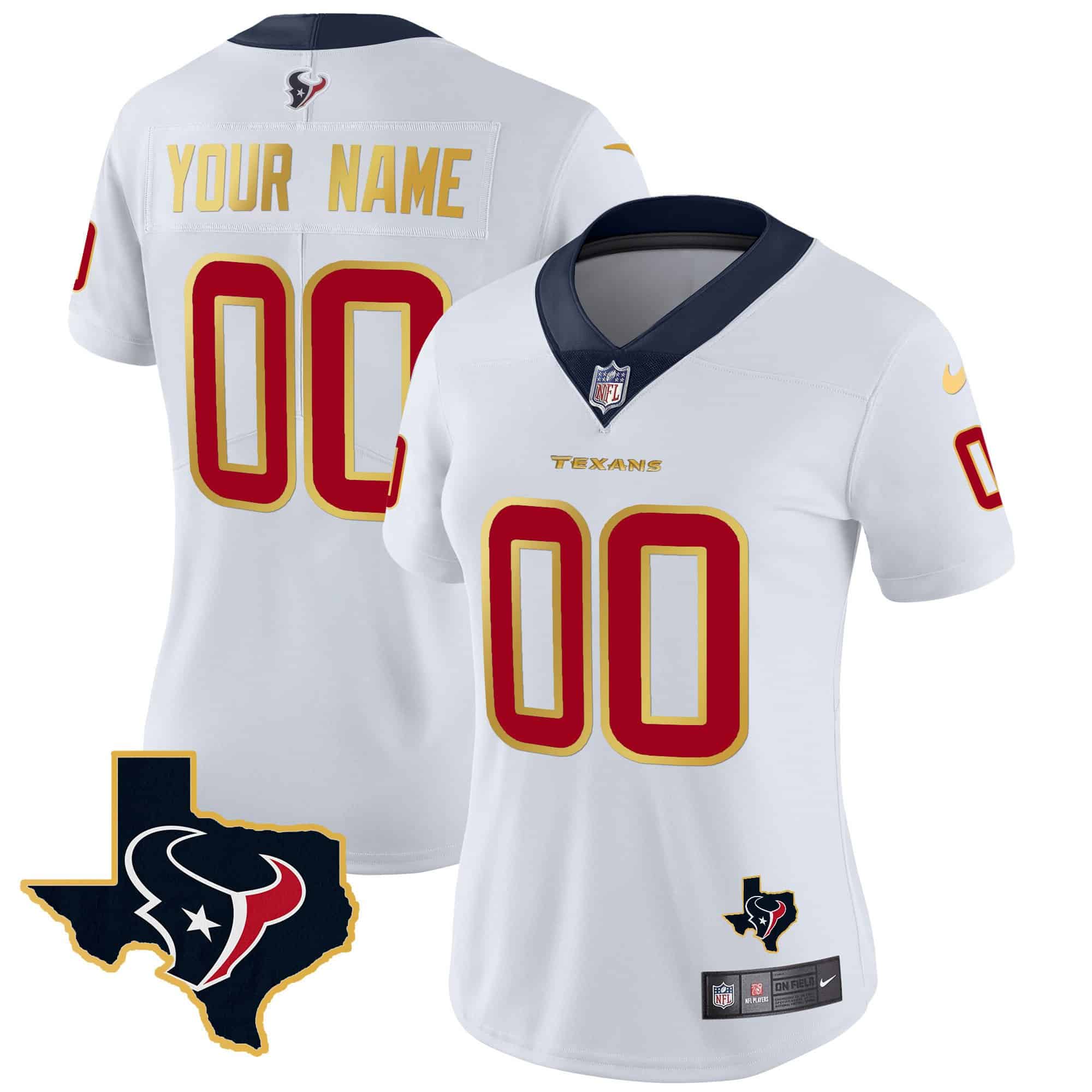 Houston Texans Gold Trim Vapor Custom Jersey – All Stitched – Women – White