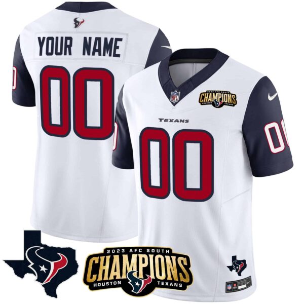 Houston Texans 2023 AFC South Champions Patch Vapor Custom Jersey – All Stitched – Youth – Navy Sleeves