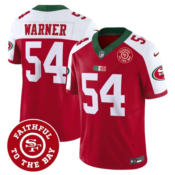 Men’s 49ers Mexico Faithful To The Bay Patch Vapor Jersey – All Stitched – Red Alternate – Fred Warner