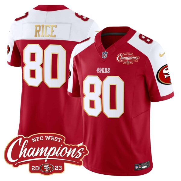 Men’s 49ers NFC West Champions Gold Trim Vapor Jersey – All Stitched – Red Alternate – Jerry Rice