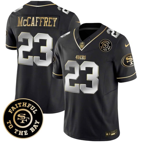 Men’s 49ers Faithful To The Bay Patch Vapor Limited Jersey V6 – All Stitched – Black Limited – Christian McCaffrey