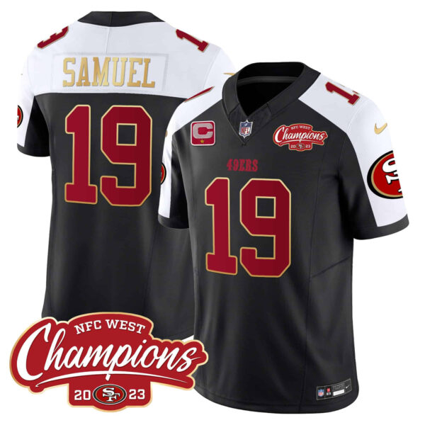 Men’s 49ers NFC West Champions Gold Trim Vapor Jersey – All Stitched – Black Alternate – Deebo Samuel