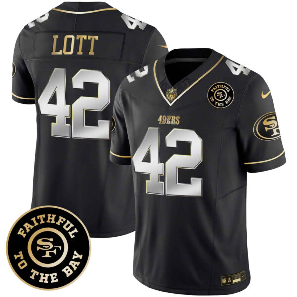 Men’s 49ers Faithful To The Bay Patch Vapor Limited Jersey V6 – All Stitched – Black Limited – Ronnie Lott