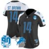 Women’s Detroit Lions 90th Year & Michigan Patch Vapor Jersey – All Stitched – Black Alternate – St. Brown