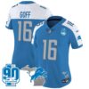 Women’s Detroit Lions 90th Year & Michigan Patch Vapor Jersey – All Stitched – Blue Alternate – Jared Goff