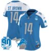 Women’s Detroit Lions 90th Year & Michigan Patch Vapor Jersey – All Stitched – Blue Alternate – St. Brown