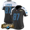 Women’s Detroit Lions 2023 NFC North Champions Patch Vapor Jersey – All Stitched – Black Alternate – Sam Laporta