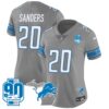 Women’s Detroit Lions 90th Year & Michigan Patch Vapor Jersey – All Stitched – Gray – Barry Sanders