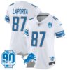 Women’s Detroit Lions 90th Year & Michigan Patch Vapor Jersey – All Stitched – White – Sam Laporta