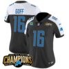 Women’s Detroit Lions 2023 NFC North Champions Patch Vapor Jersey – All Stitched – Black Alternate – Jared Goff