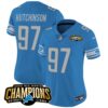 Women’s Detroit Lions 2023 NFC North Champions Patch Vapor Jersey – All Stitched – Blue – Hutchinson