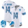 Women’s Detroit Lions 90th Year & Michigan Patch Vapor Jersey – All Stitched – White – St. Brown