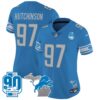 Women’s Detroit Lions 90th Year & Michigan Patch Vapor Jersey – All Stitched – Blue – Hutchinson