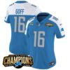 Women’s Detroit Lions 2023 NFC North Champions Patch Vapor Jersey – All Stitched – Blue Alternate – Jared Goff