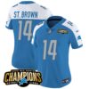 Women’s Detroit Lions 2023 NFC North Champions Patch Vapor Jersey – All Stitched – Blue Alternate – St. Brown