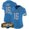 Women’s Detroit Lions 2023 NFC North Champions Patch Vapor Jersey – All Stitched – Blue – Jared Goff