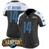 Women’s Detroit Lions 2023 NFC North Champions Patch Vapor Jersey – All Stitched – Black Alternate – St. Brown