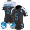 Women’s Detroit Lions 90th Year & Michigan Patch Vapor Jersey – All Stitched – Black Alternate – David Montgomery