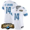 Women’s Detroit Lions 2023 NFC North Champions Patch Vapor Jersey – All Stitched – White – St. Brown