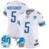 Women’s Detroit Lions 90th Year & Michigan Patch Vapor Jersey – All Stitched – White – David Montgomery
