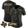 Women’s Cowboys 2023 NFC East Champions Patch Gold Vapor Jersey – All Stitched – Black Gold – Dak Prescott
