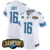 Women’s Detroit Lions 2023 NFC North Champions Patch Vapor Jersey – All Stitched – White – Jared Goff