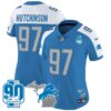Women’s Detroit Lions 90th Year & Michigan Patch Vapor Jersey – All Stitched – Blue Alternate – Hutchinson