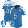 Women’s Detroit Lions 90th Year & Michigan Patch Vapor Jersey – All Stitched – Blue Alternate – David Montgomery