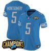 Women’s Detroit Lions 2023 NFC North Champions Patch Vapor Jersey – All Stitched – Blue – David Montgomery