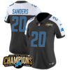 Women’s Detroit Lions 2023 NFC North Champions Patch Vapor Jersey – All Stitched – Black Alternate – Barry Sanders