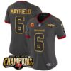 Women’s Buccaneers 2023 NFC South Champions Patch Gold Trim Vapor Jersey – All Stitched – Pewter – Baker Mayfield