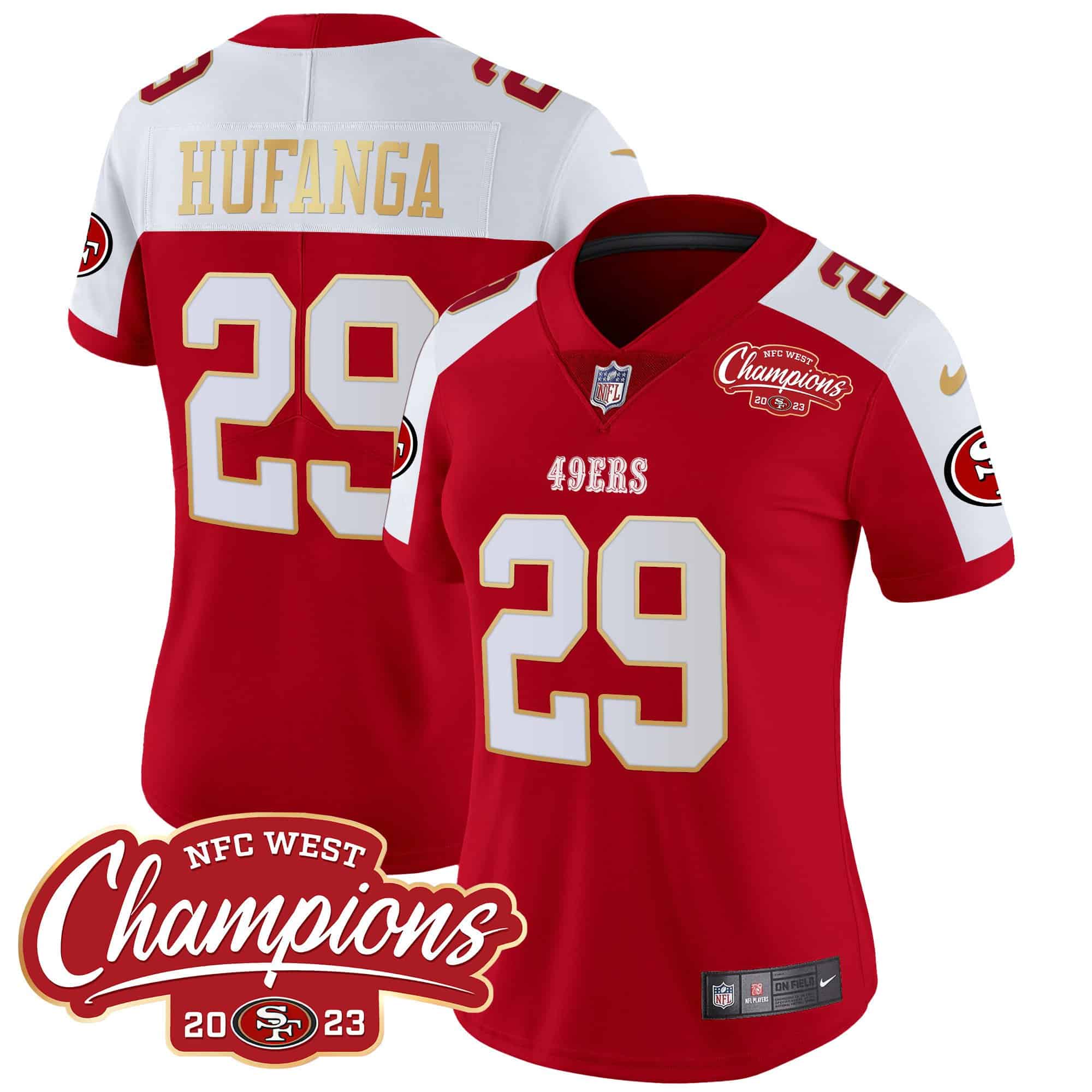Women’s 49ers NFC West Champions Gold Trim Vapor Jersey – All Stitched – Alternate – Talanoa Hufanga