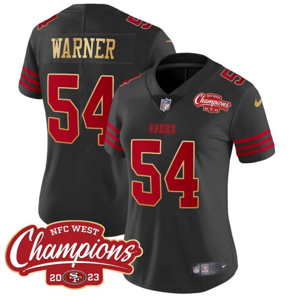 Women’s 49ers NFC West Champions Gold Trim Vapor Jersey – All Stitched – Black – Fred Warner