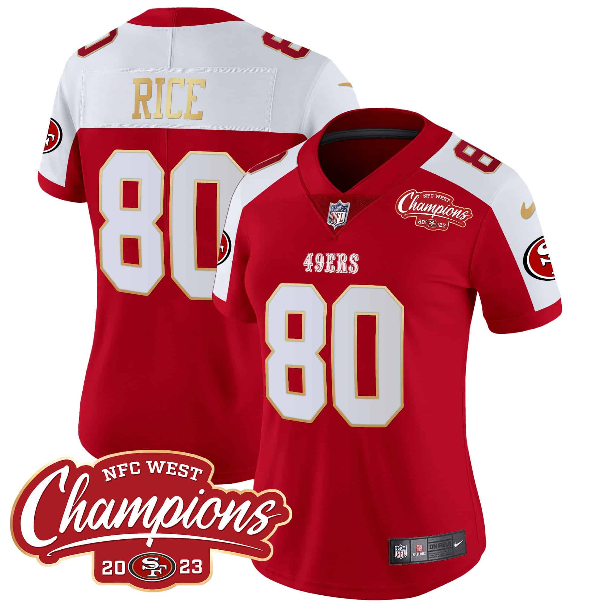 Women’s 49ers NFC West Champions Gold Trim Vapor Jersey – All Stitched – Alternate – Jerry Rice