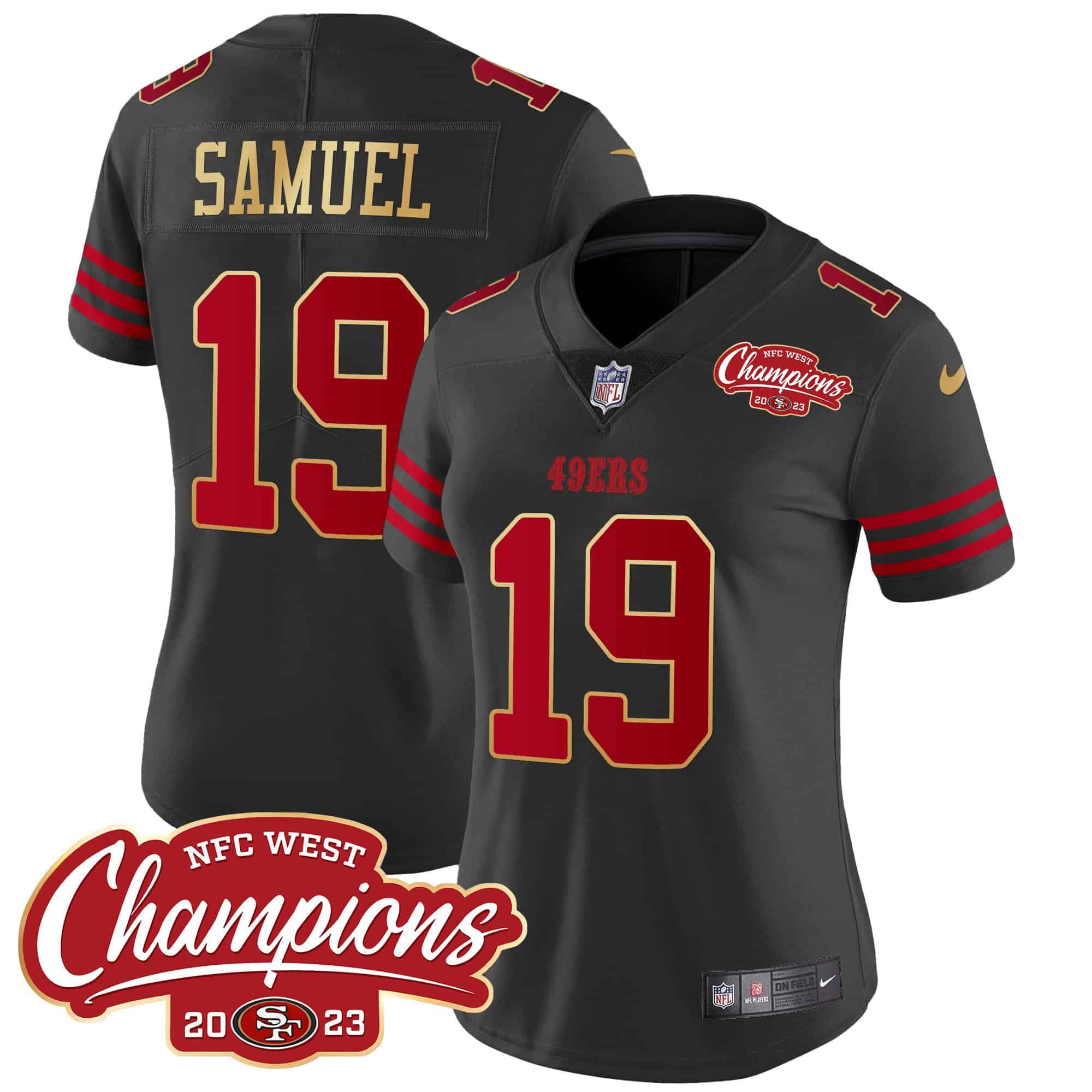 Women’s 49ers NFC West Champions Gold Trim Vapor Jersey – All Stitched – Black – Deebo Samuel