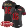 Women’s 49ers NFC West Champions Gold Trim Vapor Jersey – All Stitched – Black – Joe Montana