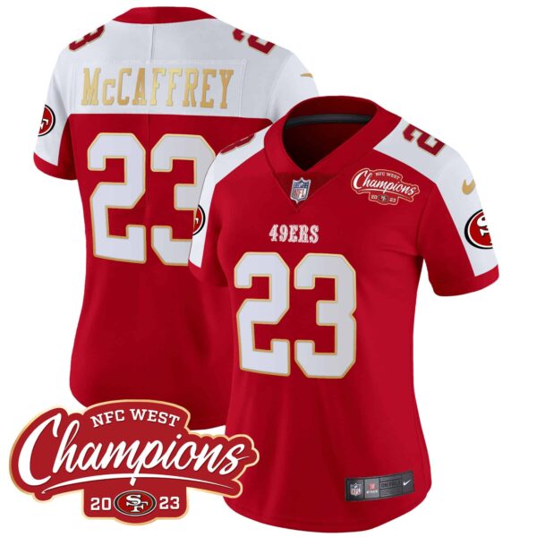 Women’s 49ers NFC West Champions Gold Trim Vapor Jersey – All Stitched – Alternate – Christian McCaffrey