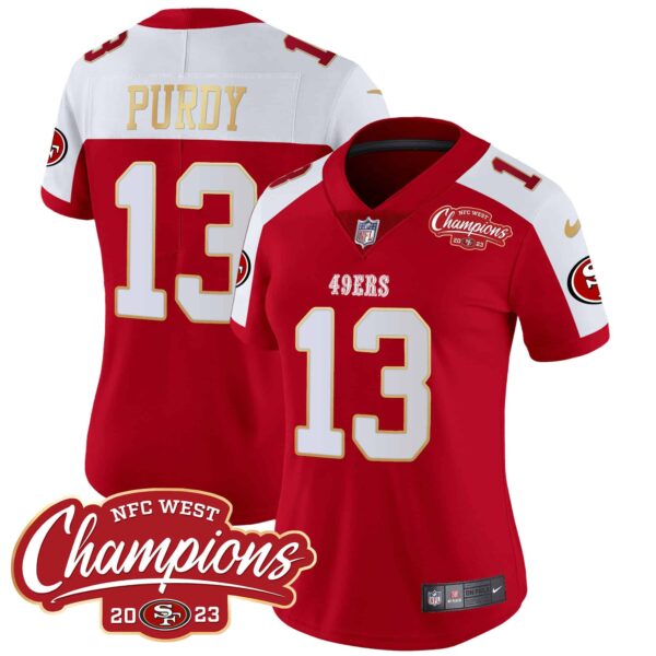 Women’s 49ers NFC West Champions Gold Trim Vapor Jersey – All Stitched – Alternate – Brock Purdy