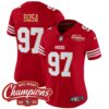 Women’s 49ers NFC West Champions Gold Trim Vapor Jersey – All Stitched – Red – Nick Bosa