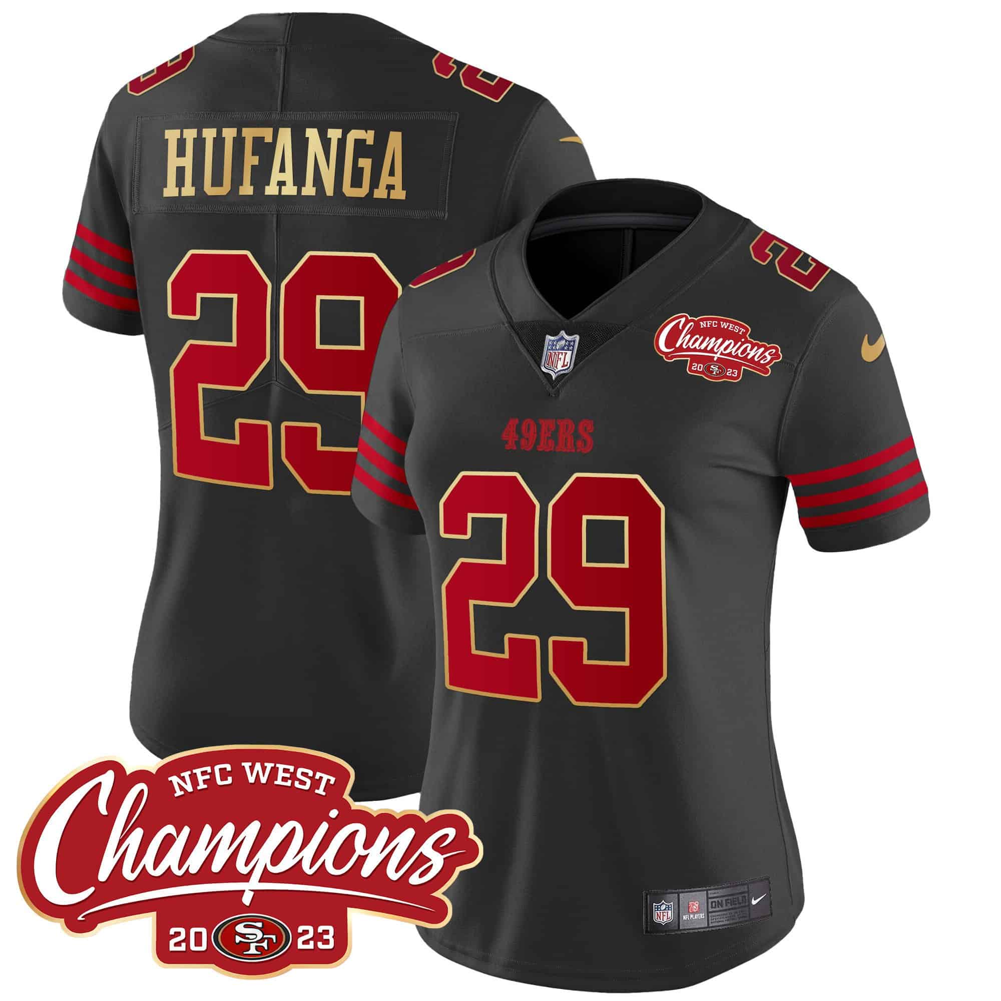 Women’s 49ers NFC West Champions Gold Trim Vapor Jersey – All Stitched – Black – Talanoa Hufanga