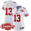 Women’s 49ers NFC West Champions Gold Trim Vapor Jersey – All Stitched – White – Brock Purdy