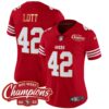 Women’s 49ers NFC West Champions Gold Trim Vapor Jersey – All Stitched – Red – Ronnie Lott