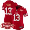Women’s 49ers NFC West Champions Gold Trim Vapor Jersey – All Stitched – Red – Brock Purdy