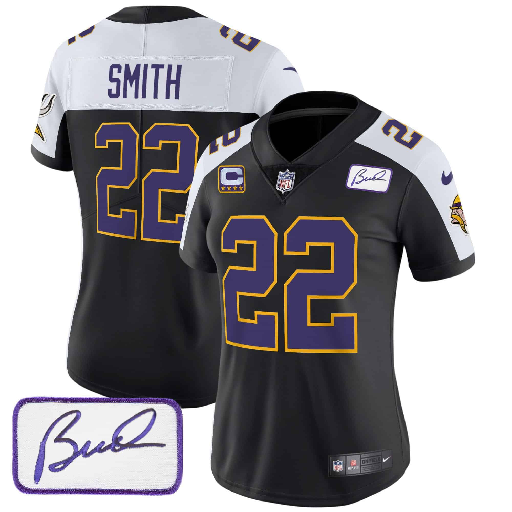 Women’s Vikings Bud Grant Patch Classic Limited Jersey V3 – All Stitched – Black Alternate – Harrison Smith