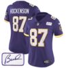 Women’s Vikings Bud Grant Patch Classic Limited Jersey V3 – All Stitched – Purple – T.J. Hockenson