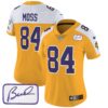 Women’s Vikings Bud Grant Patch Classic Limited Jersey V3 – All Stitched – Gold Alternate – Randy Moss