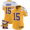 Women’s Vikings Bud Grant Patch Classic Limited Jersey V5 – All Stitched – Gold Alternate – Joshua Dobbs