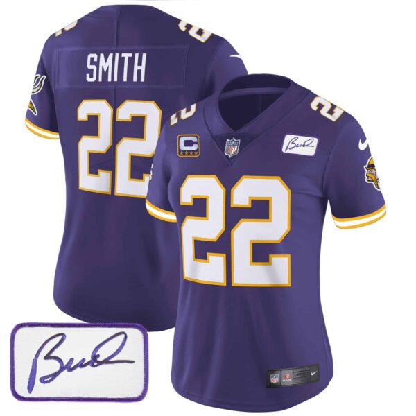 Women’s Vikings Bud Grant Patch Classic Limited Jersey V3 – All Stitched – Purple – Harrison Smith
